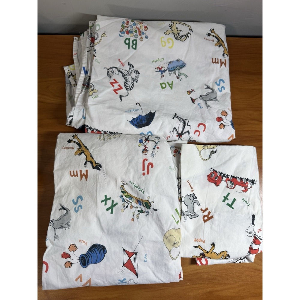 Pottery Barn Kids Dr. Seuss Twin Cotton Sheet Set 3 Piece Fitted Flat & Case